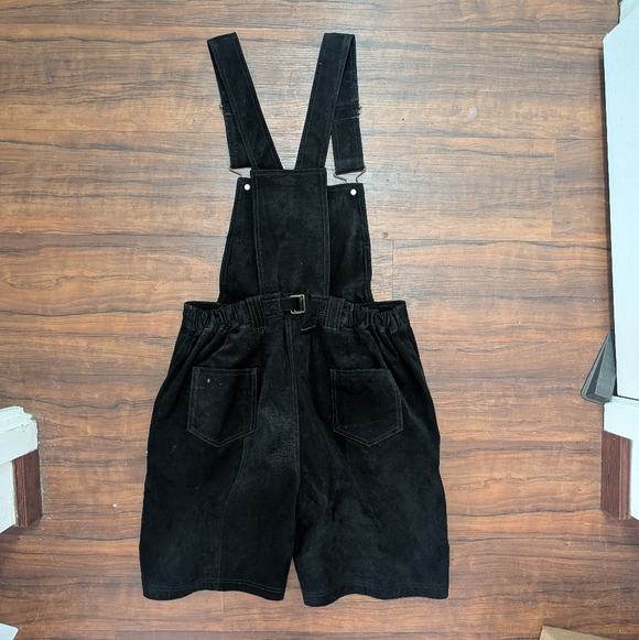 Express Compagnie Internationale Vtg 90s Black Suede Overall Shorts size L - Picture 11 of 16
